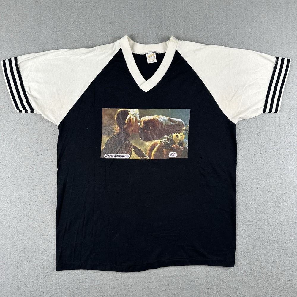 Vintage 80s ET Movie Shirt Men's XL V-Neck Drew Barrymore Iron On Promo